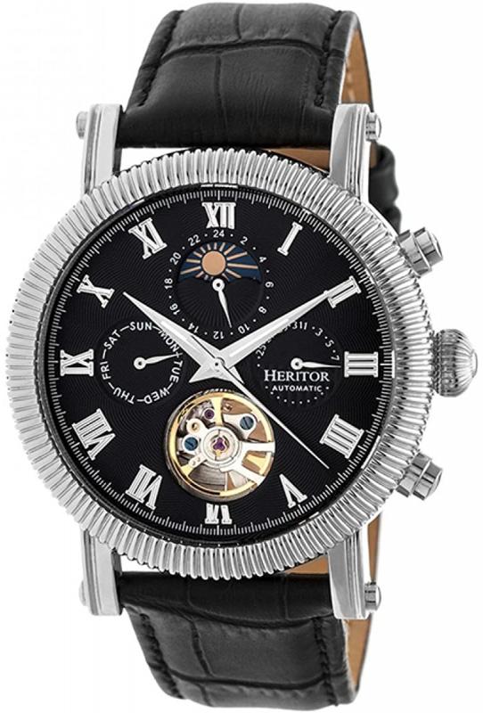 Heritor Automatic Winston Semi-Skeleton Leather-Band Watch - Silver/White