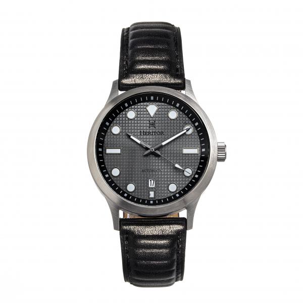 Heritor Automatic Bradford Leather-Band Watch w/Date - Gray & Black