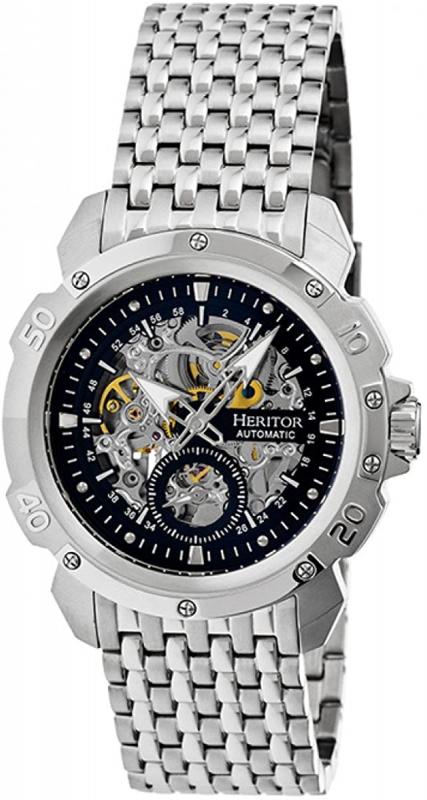Heritor Automatic Conrad Skeleton Bracelet Watch - Silver/Black