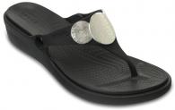 Crocs Sanrah Embellished Wedge Flip Black / Silver Metallic