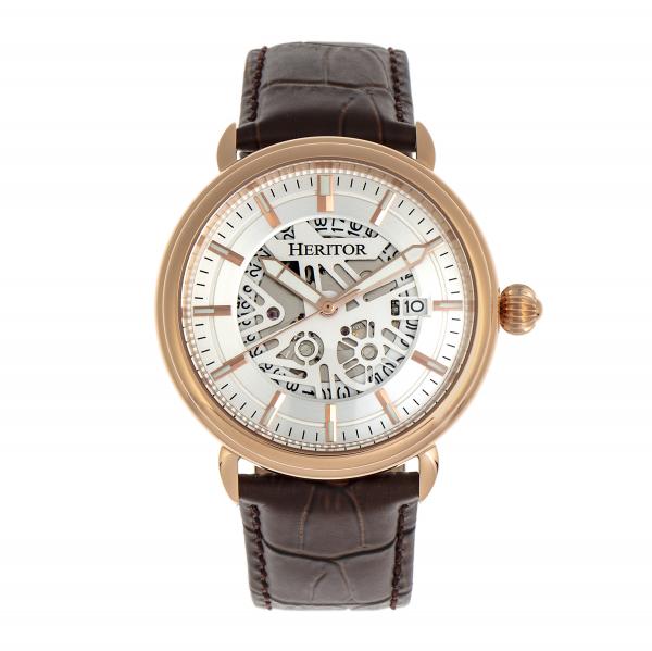 Heritor Automatic Mattias Leather-Band Watch w/Date - Rose Gold/Silver