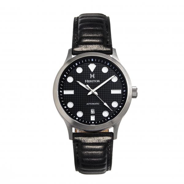Heritor Automatic Bradford Leather-Band Watch w/Date - Black