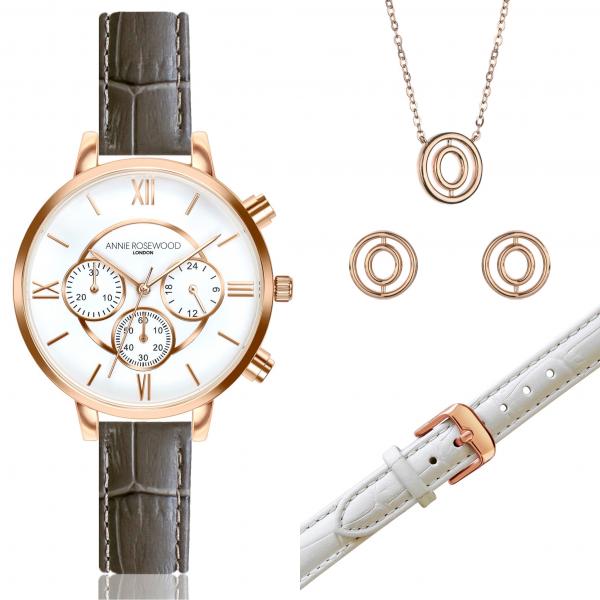 ANNIE ROSEWOOD Set of Watch & Extra Strap & Earrings & Neklace WSET020