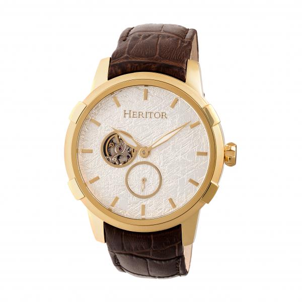 Heritor Automatic Callisto Semi-Skeleton Leather-Band Watch - Gold/Silver