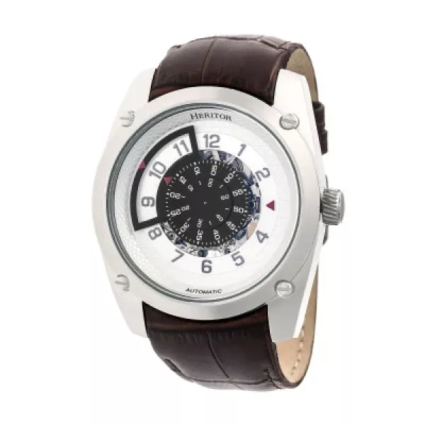 Heritor Automatic Daniels Semi-Skeleton Leather-Band Watch - Silver