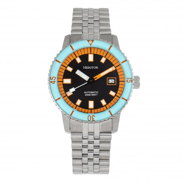 Heritor Automatic Edgard Bracelet Diver's Watch w/Date - Light Blue/Black