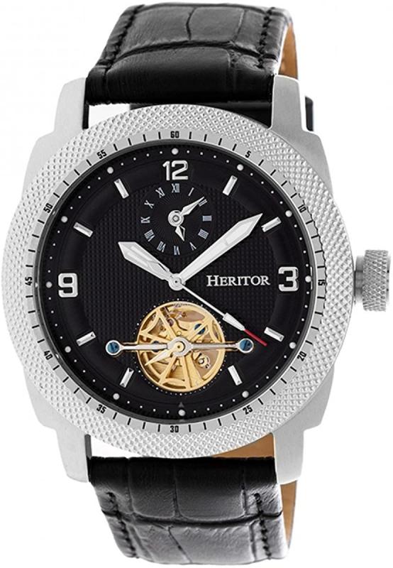 Heritor Automatic Helmsley Semi-Skeleton Leather-Band Watch - Silver/Black