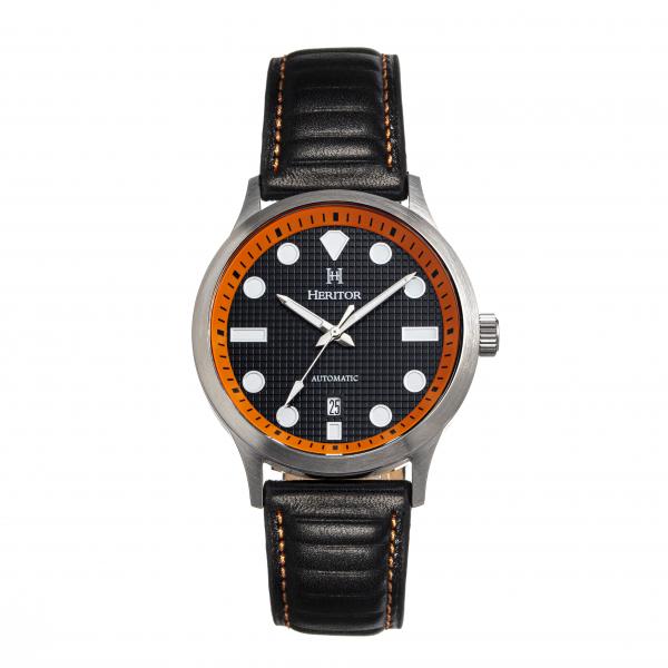 Heritor Automatic Bradford Leather-Band Watch w/Date - Black & Orange
