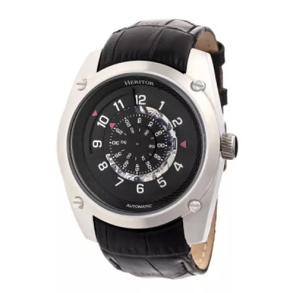 Heritor Automatic Daniels Semi-Skeleton Leather-Band Watch - Silver/Black