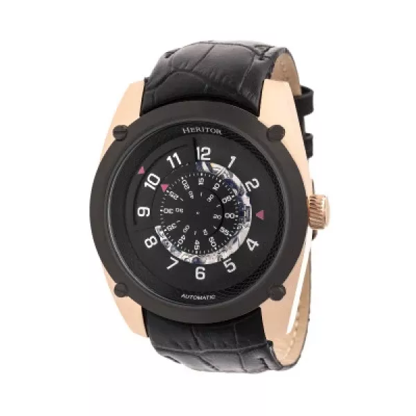 Heritor Automatic Daniels Semi-Skeleton Leather-Band Watch - Rose Gold/Black