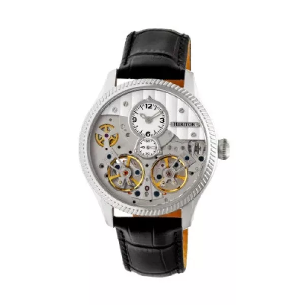 Heritor Automatic Winthrop Leather-Band Skeleton Watch - Silver